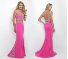Zweiteiler prom kleider 2016 Sexy Backless Meerjungfrau mit Ärmellosen Chiffon Satin Maß Partei Evenning Kleid