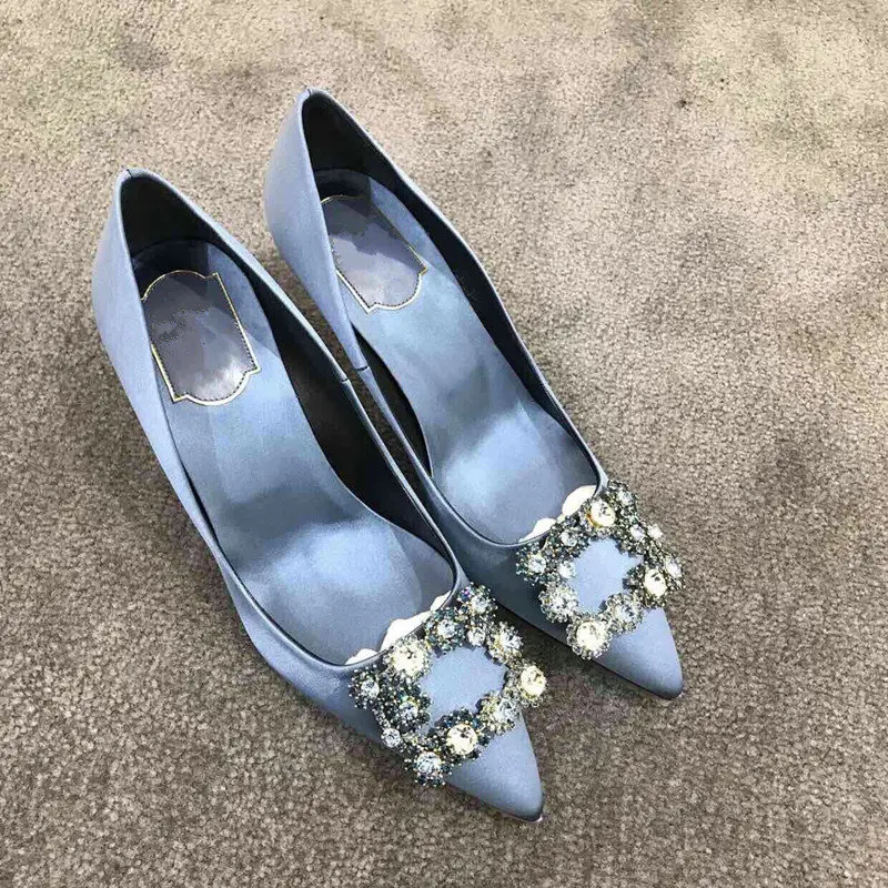 Г.,, женские атласные туфли-лодочки с острым носком, украшенные цветами и кристаллами, с пряжкой, женские вечерние туфли на высоком каблуке для свадьбы