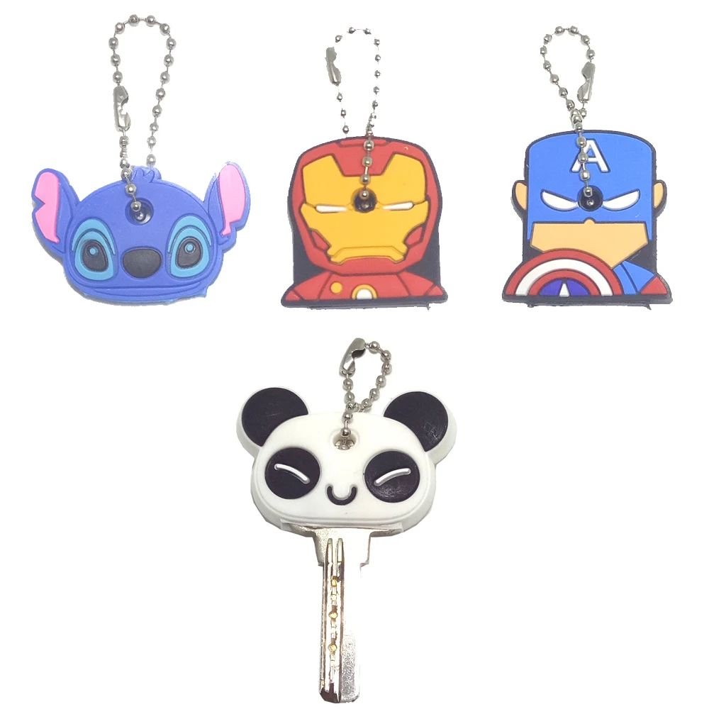 

1 piece Silicone marvel Key Cover For Women Key Cap Stitch Keychain Cartoon Panda Key Chains Cute Keyring key Holder