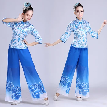 

Flower yangko dance clothing women square dance costume set Ancient Chinese Costume Chinese Traditional Hanfu Minority Clothes