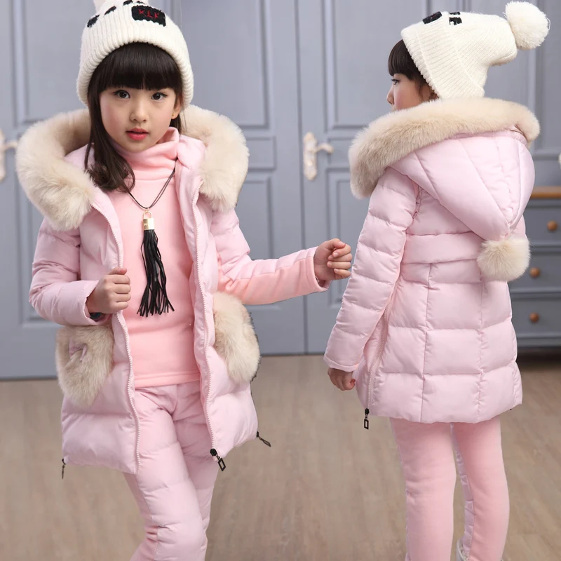 

Winter Children Girls Clothing Sets Cotton Padded Jacket Hooded Warm Girl Outerwear Coat Kids Parkas