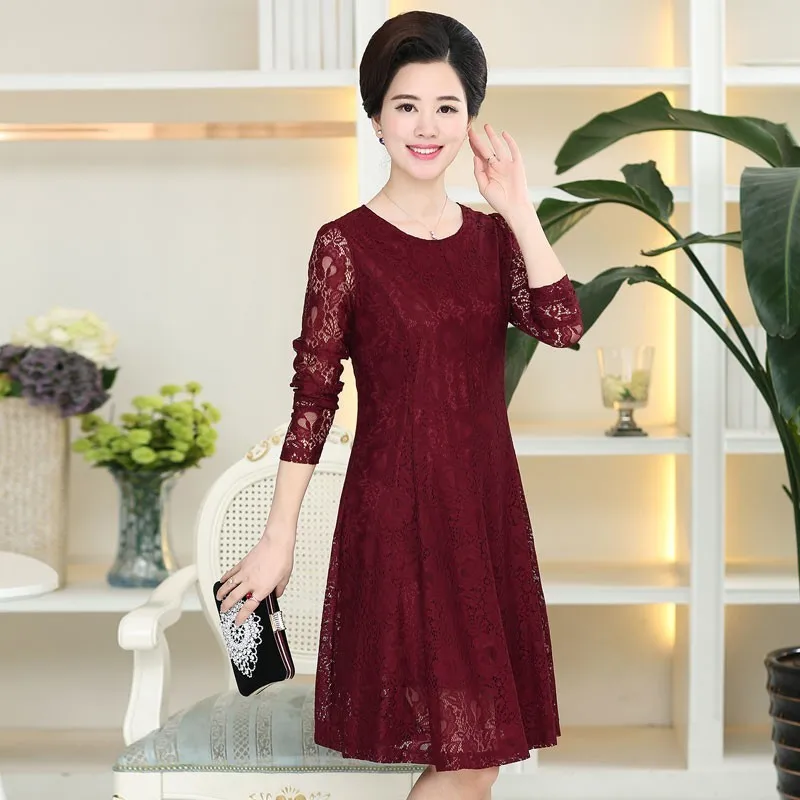 Spring Women Party Dress Vintage O-neck Long Sleeve Lace Dress Elegant Ladies Dresses Autumn Clothes For Women Plus Size 5XL