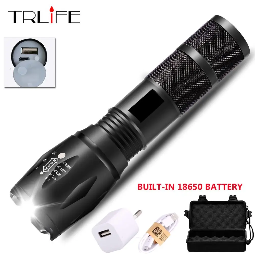 USB Перезаряжаемый фонарик LED L2/T6 светодиодная вспышка тактическая лампа + кабель