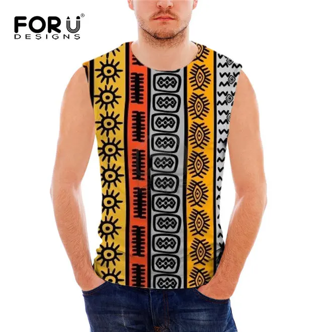 FORUDESIGNS/мужская летняя майка с бретелями, мужская повседневная одежда из хлопка, спандекса, тонкий прохладный африканский дизайн, жилет без рукавов с круглым вырезом, мужские топы - Цвет: t0429