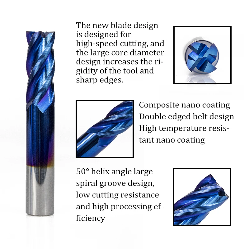 XCAN 1 шт. 1 мм-12 мм HRC50 Супер нано синее покрытие Карбид Концевая фреза 4 Флейта ЧПУ фреза фрезы Спиральные концевые фрезы
