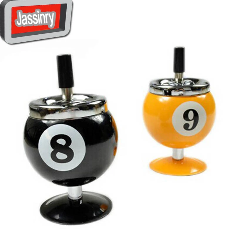 Black Billiards Ball Ashtray Push Down Cigarette Ashtray Metal Ash Tray