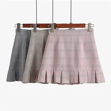 Новые клетчатые мини-юбки с высокой талией для женщин летние милые юбки Harajuku с оборками, юбка-годе для женщин#1811
