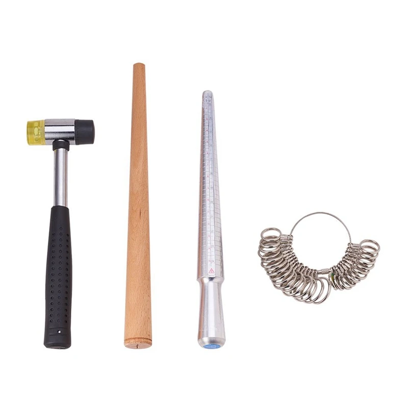 

4 Sets Ring Mandrel Sizer Tool With Wood Mandrel Finger Sizing Measuring Stick Us 0-15 And Ring Sizer Guage Of 27 Pcs Circle M