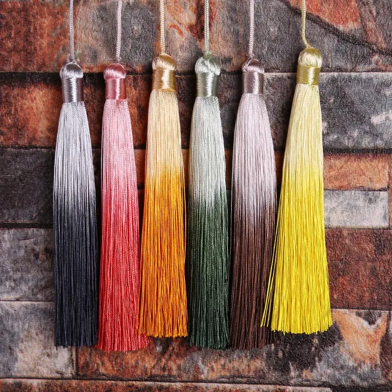 

12pcs/lot 12cm Gradient color tassels silk fringe sewing bangs tassel trim decorative key tassels for curtains home decoration