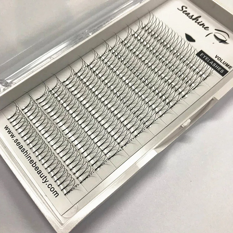 Seashine Beauty Eyelash Extensions Russian Volume Pre Made Fans 2D Long Stem Mink 10Trays/Lot 0.07mm 0.10 0.15mm Free Shipping