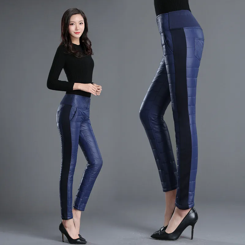 Женские узкие брюки-карандаш размера плюс 5XL, зимние Пуховые хлопковые брюки, женские брюки, плотные теплые женские Стрейчевые брюки с высокой талией RE2498