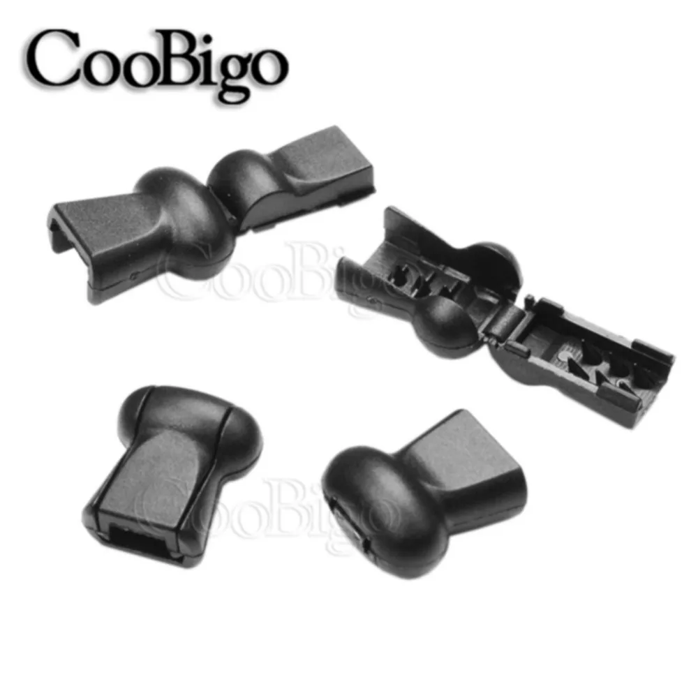 20pcs Black Plastic Cord Ends Zipper Pull Clip Cord Lock For Moll