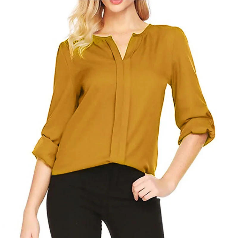 

Women Sexy V-neck Chiffon Blouse Shirt Spring Summer Elegant Office Lady Blouses Tops Plus Size S-5XL blusa feminina