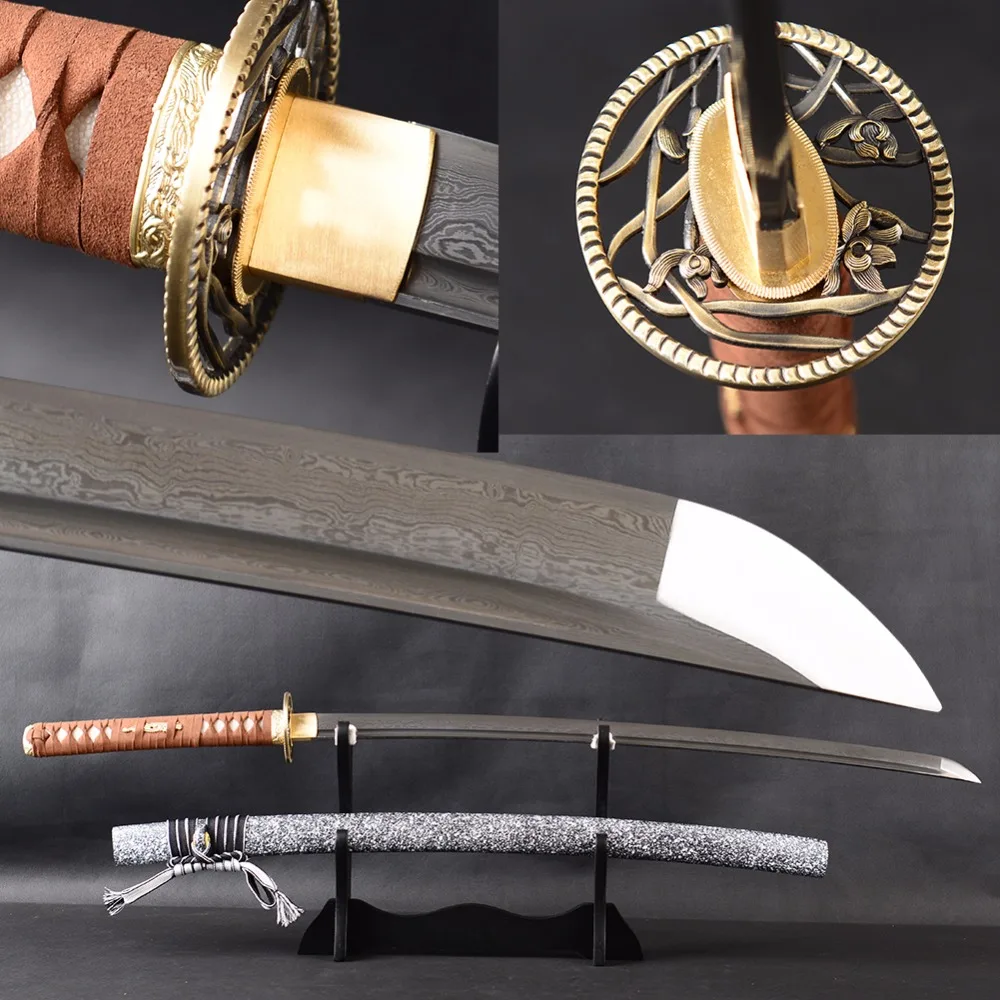 

Brandon Swords Metal Home Decoration Damascus Folded Steel Japanese katana Sharp Full Tang Samurai Sword Leather Handle Katana