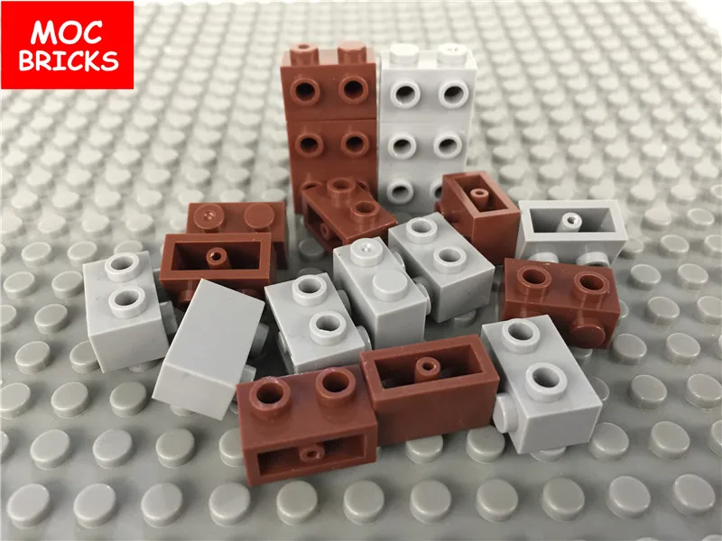 10 шт./лот кубики moc светло серый и коричневый 1x2 модифицированные кирпичные