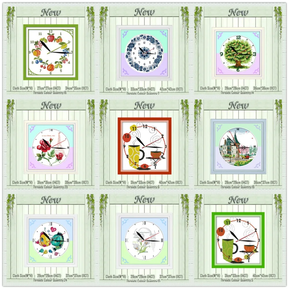 

Dial clock face flower tree decor painting 11CT counted print on the canvas DMC Cross Stitch kits 14CT needlework Set embroidery