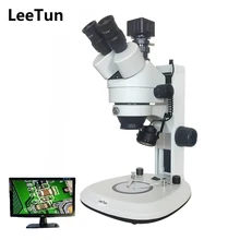 LeeTun 3.5X-90X Digital Zoom Illuminated Industrial Stereo Microscope Trinocular Head Top Bottom LED Light 5.0MP USB Camera