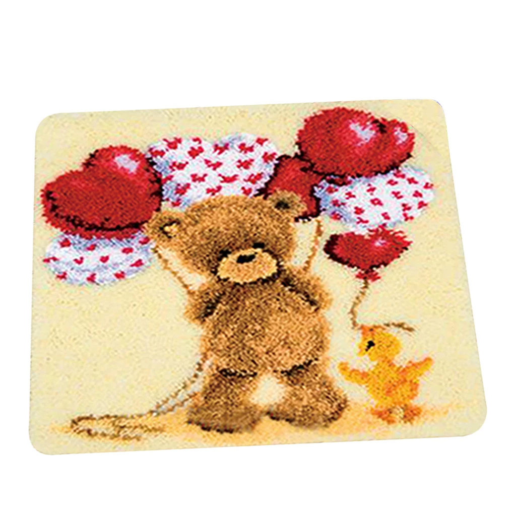 DIY Latch Hook Kit Rug Cushion Ladybug Flower Owl Bear Pillow Mat Needlework Crocheting Rug Embroidery for Beginners