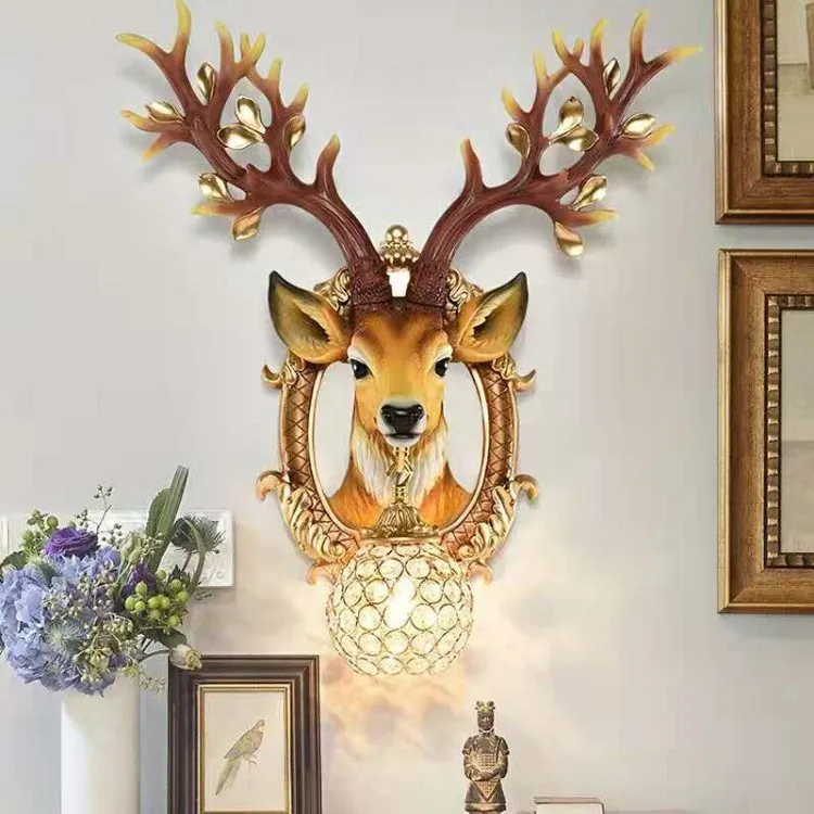 

Retro Resin Lucky Deer Crystal Wall Lights Wall Lamps Hotel Bar Aisle Living Room Decoration Bedroom Lights Wall Sconce Lighting