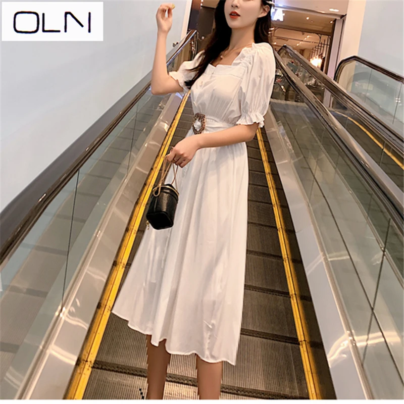 

Dress Summer Korean version Vestidos OLN Retro square collar female long section waist slimming temperament long dres For WOMEN