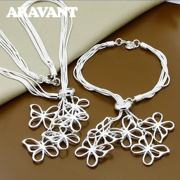 

925 Silver Jewelry Sets Butterfly Long Necklaces Bracelets For Women Luxury Wedding Jewelry