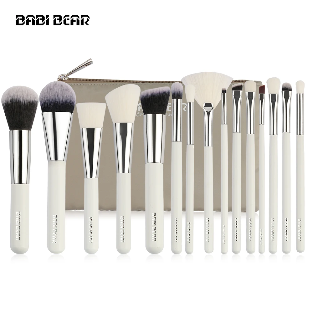 

15Pcs Silver/White Professional Makeup Brushes Set Make Up Brush Tools Kit Foundation Powder Brush Natural Synthetic Hair Beauty