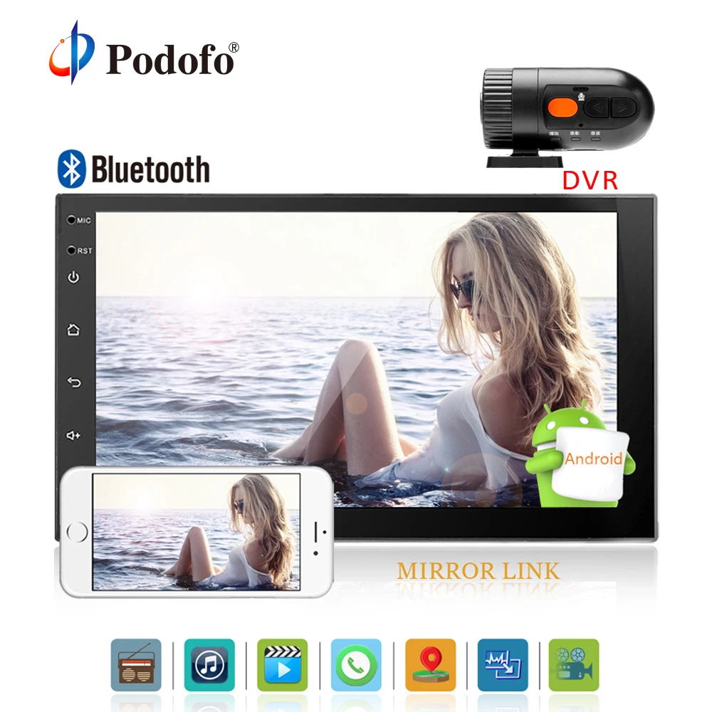 

Podofo Car DVR with 2 Din 7" Android Universal Car Radio Multimedia player GPS Navigation Car Stereo Mirror Link FM Rds Wifi DAB