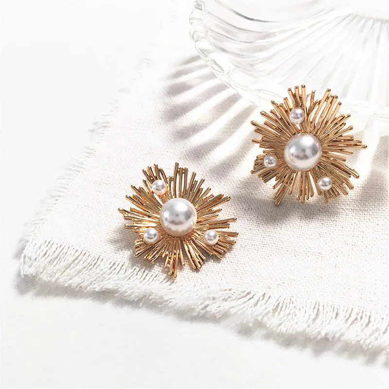 

JCYMONG 2019 Fashion Simulated Pearl Earrings Gold Silver Color Metal Flower Stud Earrings For Women Vintage Design Jewelry Gift