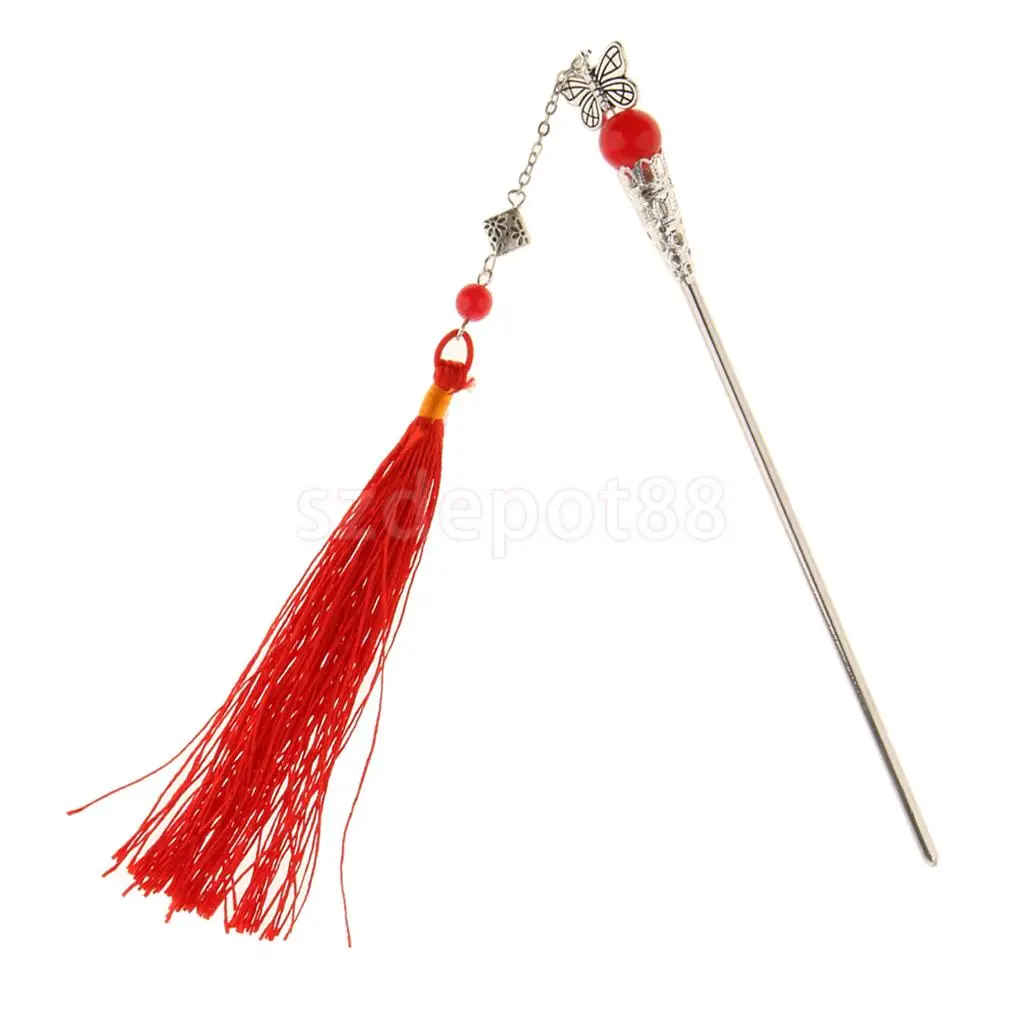 Handmade Chinese Girl Classic Butterfly Tassel Hairpin Headdress Hair Stick