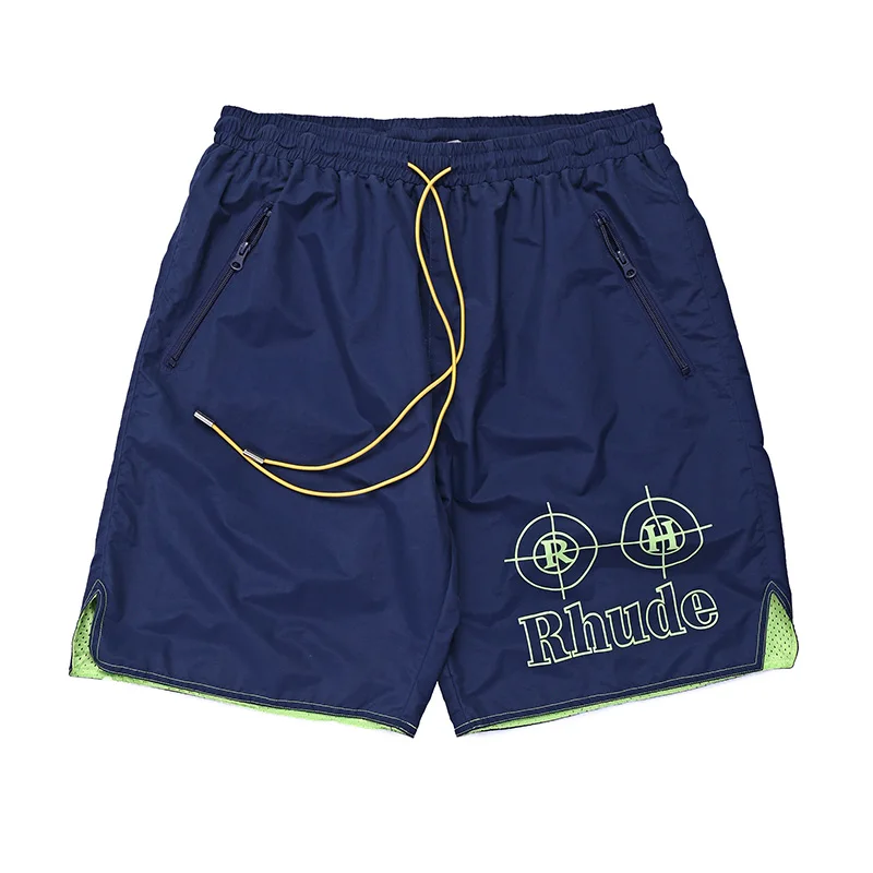 

19SS Rhude High Quality Men And Women 1:1 Drawstring Shorts Rhude Patron Shorts Dark Blue Black Mesh Rhude Beach Shorts