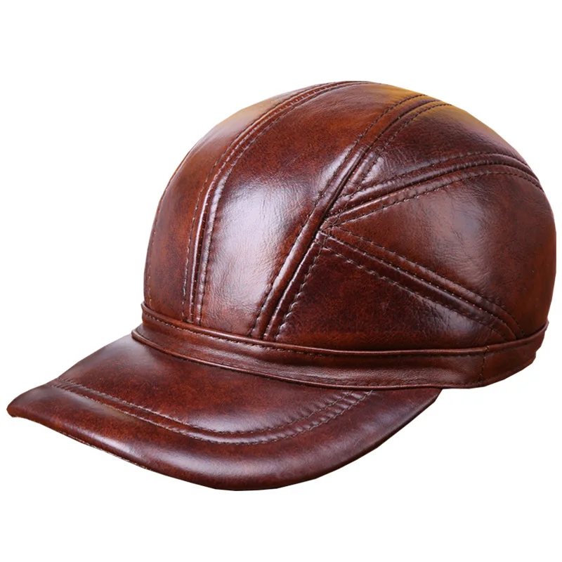 Натуральная кожа шляпа для взрослых осень зима теплая бейсбольная кепка мужские наушники из овчины шляпа для пожилых людей на открытом воздухе остроконечная Кепка B-7254