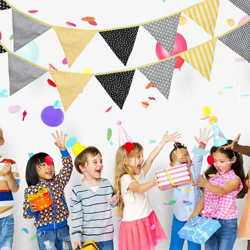 

INS Nordic Cotton Fabric Flags Yellow Gray Pennant Party Wedding Supplies