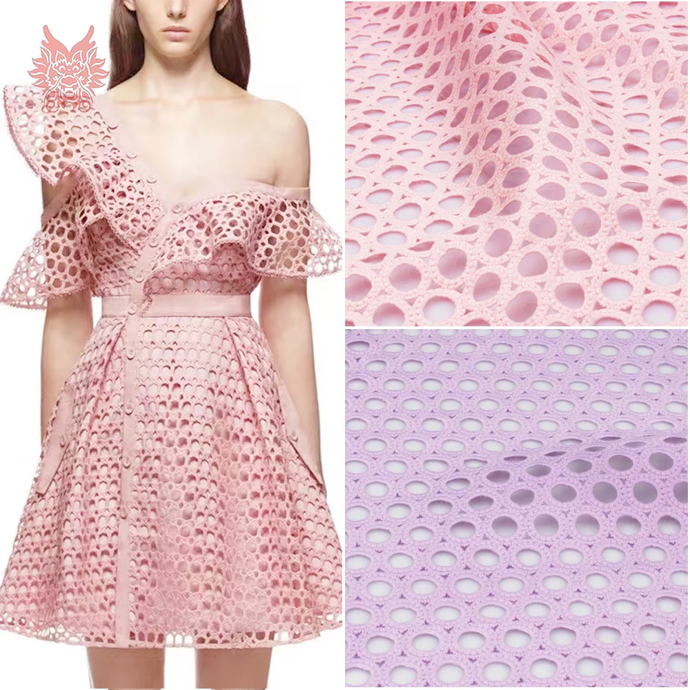

Pink purple hollowout circle emboridery guipure lace fabric apparel for dress African lace tissu tela cloth free shipping SP5195