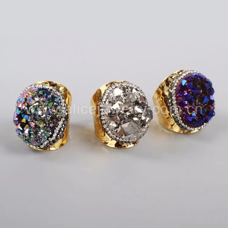 BOROSA золотая, Радужная, с кристаллами, титан, друзы, кварц, медное кольцо, проложенный циркон для женщин, JAB255
