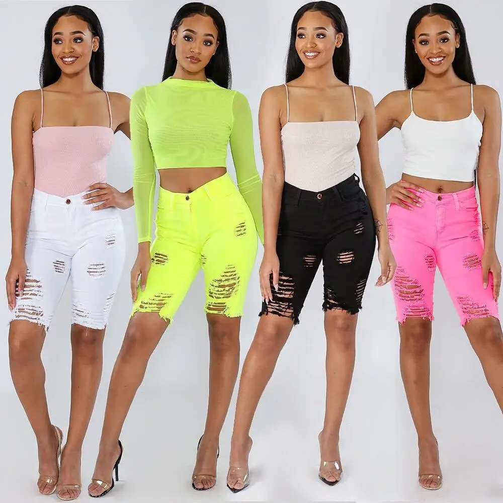 

BKLD Sexy Denim Hole Jeans Women High Waist Skinny Pants Jeans S-2XL Plus Size Knee-length Pants Ripped Skinny Jeans For Women