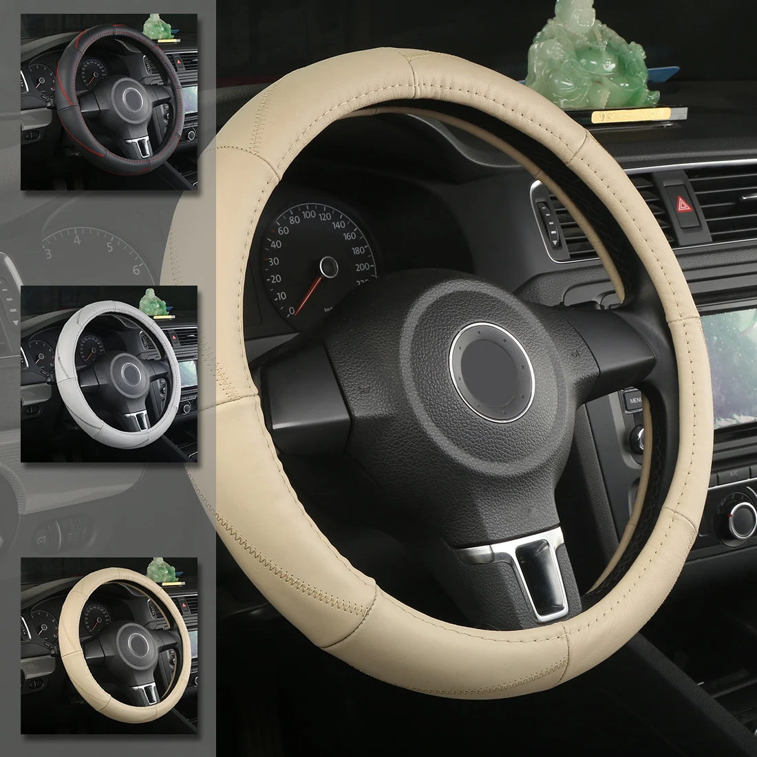 Dewtreetali Four Seasons Steering Wheel Cover 38cm Genuine Leather Elegant Car Steering wheel