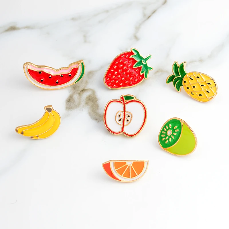 

Strawberry Banana Apple Kiwi Watermelon Pineapple Orange Fruit pins Hard enamel lapel pins Badges Brooches Backpack Accessories