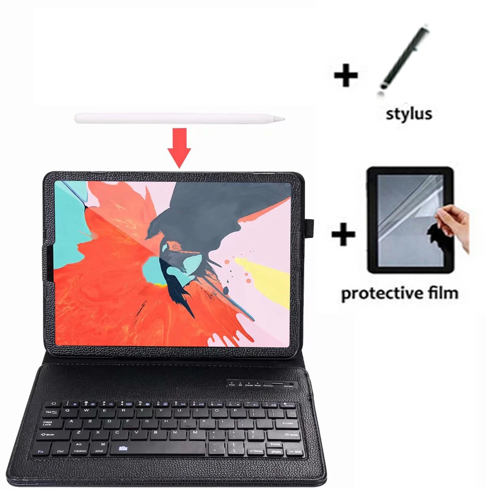 

3in1 Wireless Bluetooth Keyboard Stand Leather Case Cover +1x Screen Protector +1x Stylus For Apple iPad Pro 11 A1979 A1983 2018