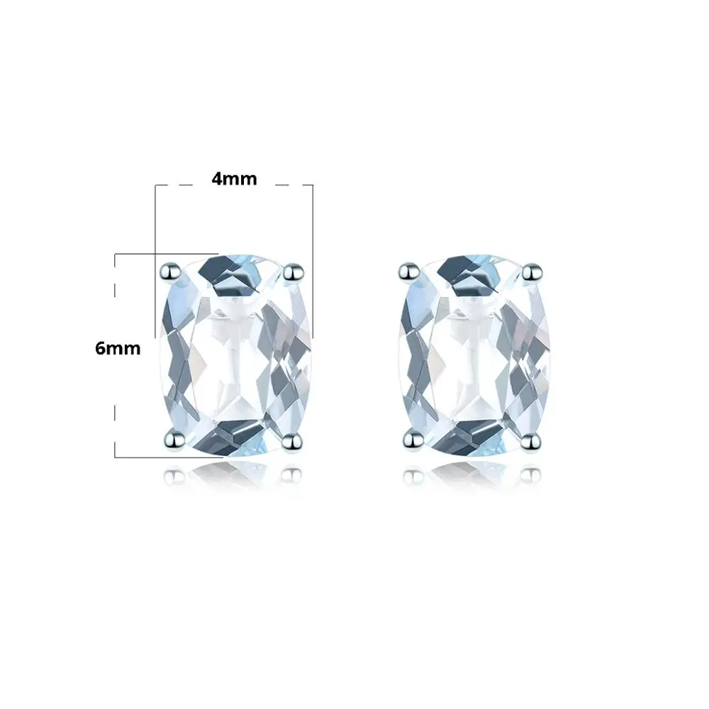 Cushion 6x4mm Hutang 2.21ct Натуральный аквамарин серьги гвоздики Твердые 925 пробы серебро драгоценный камень изящные элегантные ювелирные изделия для женщин лучший подарок - Цвет камня: Cushion 6x4mm