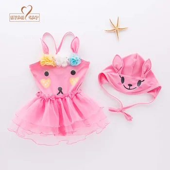 

Baby girls swimsuit infant toddler kids children pink cute rabbit bunny animal floral swimwear Tulle Cartoon Swimsuit