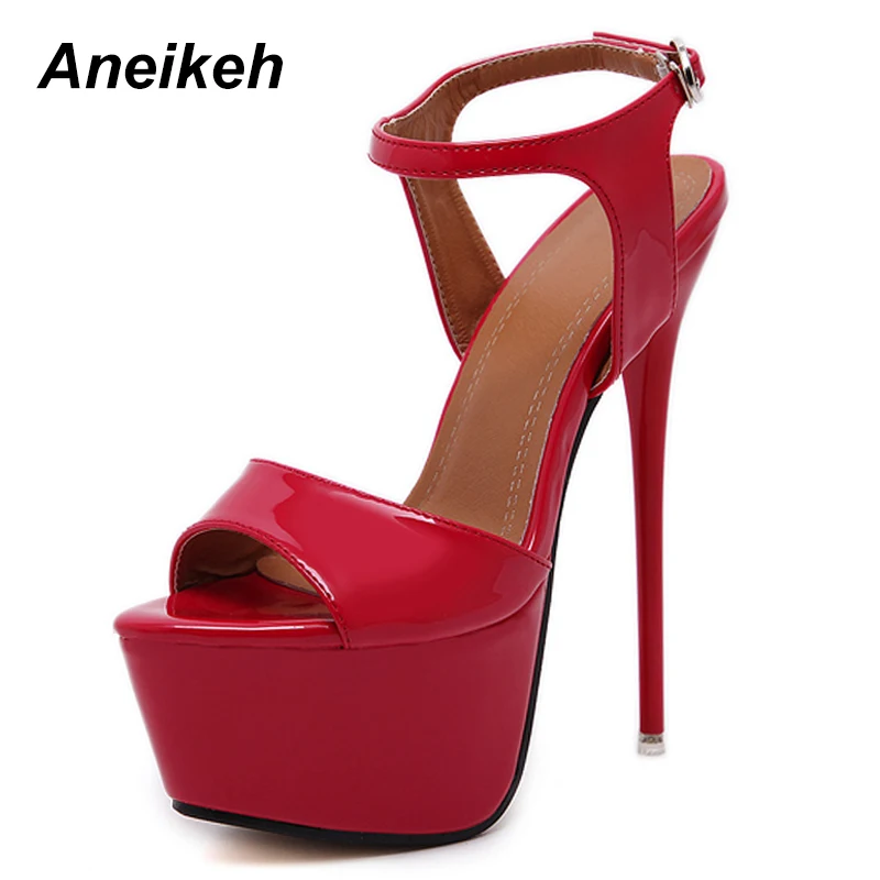US $18.25 Aneikeh Big Shoe Size 41 42 43 44 45 46 16cm High Heels Sandals Summer Open Toe Party Dress Platform Gladiator Women Shoes