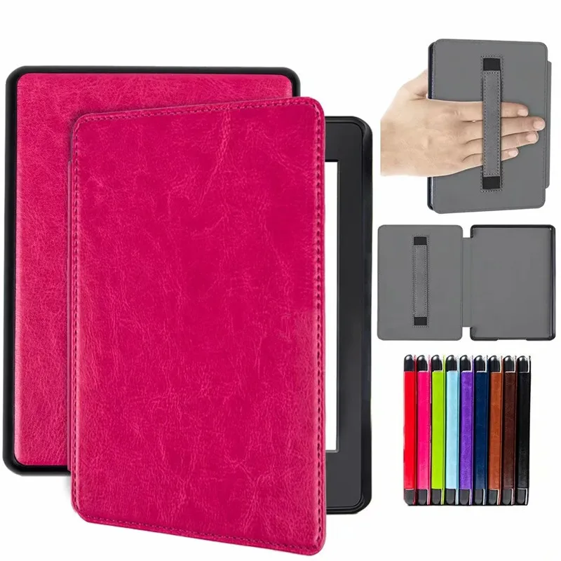 Магнитный чехол из искусственной кожи для Amazon kindle Paperwhite 4 " e-reader Ручка подставка чехол-книжка+ Защитная пленка+ стилус - Цвет: Розово-красный