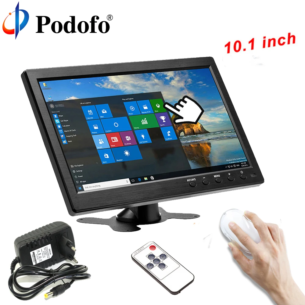 

Podofo 10.1" LCD HD Monitor Mini TV & Computer Display Color Screen 2 Channel Video Input Security Monitor With Speaker VGA HDMI