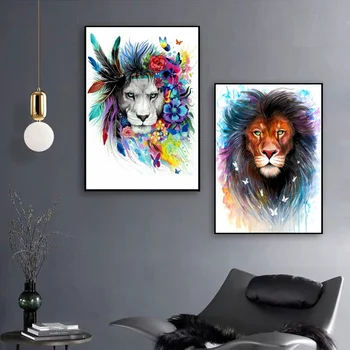 

King of the lions and Sacred king Art Canvas Poster Abstract poster Wall Pictures for Living Room No Frame