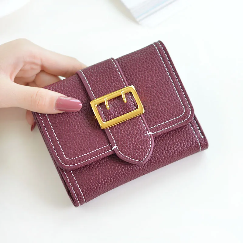 

MALFURION 2019 Wallet Ms. Short Japanese And Korean Metal Solid Color Tri-Fold Clutch Fashion Simple Design Female Cute New