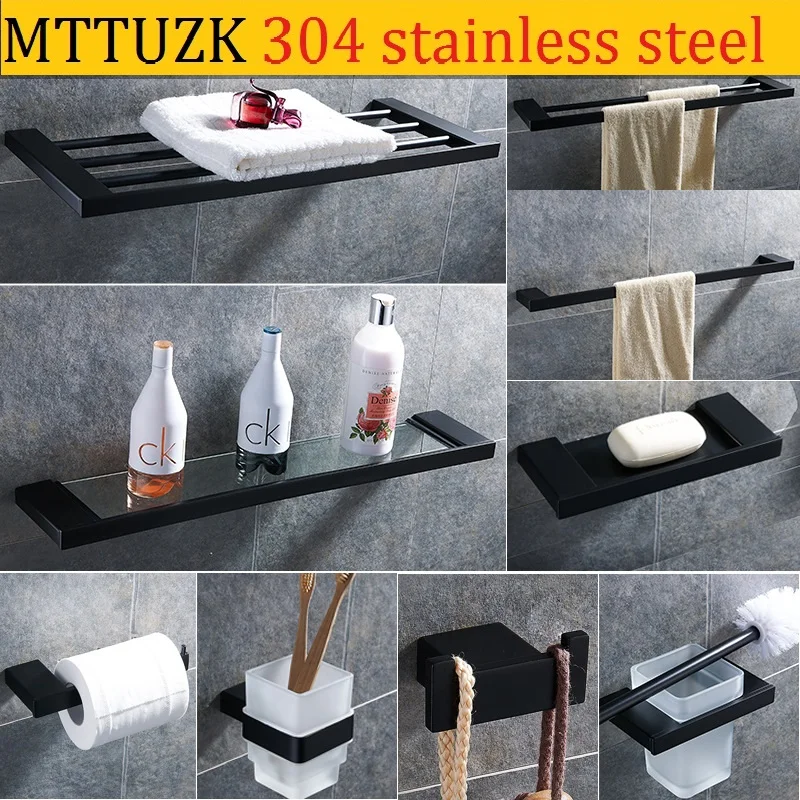 MTTUZK 304 нержавеющая сталь полотенца стойки, вешалка для полотенец, матовый черный аксессуары для ванной комнаты, крючок, туалет кисточки аксессуары