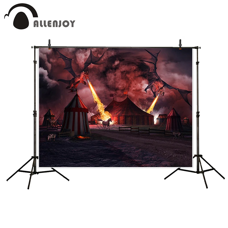 

Allenjoy photography background Fairy tale fire dragon circus tents smoke Halloween theme backdrop photo background studio