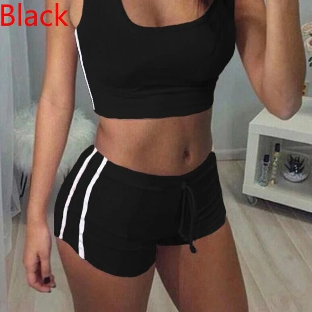 

Women Quick-Dry Yoga Training Sets Anti-Shrink Sleeveless Round Collar Tops + Shorts Yoga Running Sports Suits Outdoor Sportwear