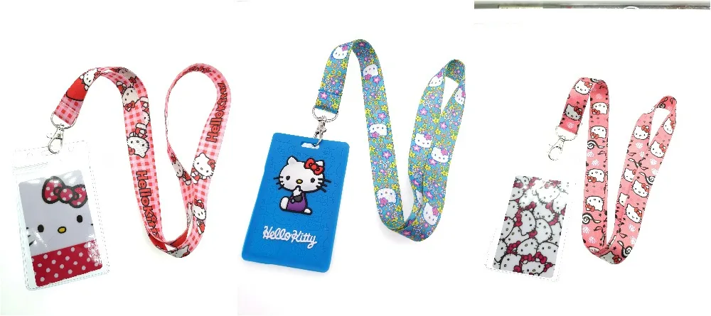 

New 1pcs cartoon anime kitty cats cute Card Holder Identity Badge with Lanyard Neck Strap Card Bus ID Holders With Key Chain