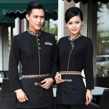 

(10 set-Shirt&Apron)waiter Silm Shirts Work wear Hotel restaurant overalls long-sleeve The Chinese restaurant work clothes